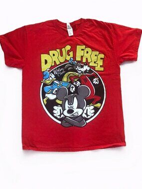 Drug Free Mickey Mouse Graffiti Graphic Tee Size Large